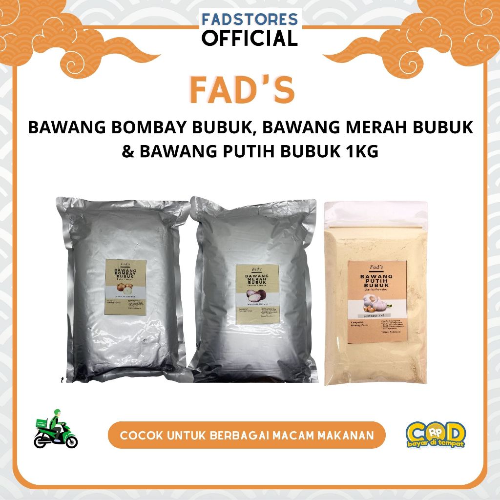 Bubuk Bawang Putih Bubuk 1 KG - Bawang Merah Bubuk 1 KG - Bawang Bombay Bubuk 1 KG - Fad's Rempah Bu