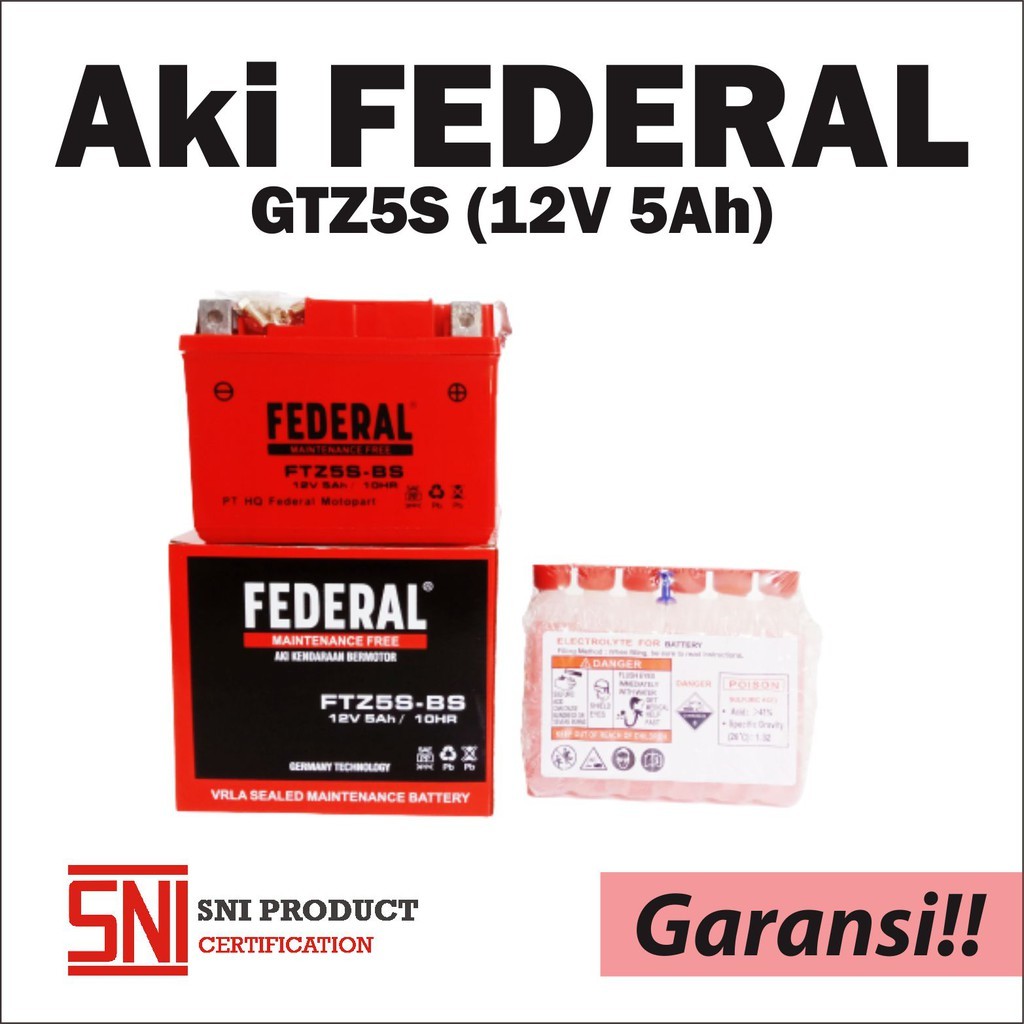 Aki Kering Kharisma Supra X 125 Beat Scoopy Spacy Vario Revo ABS Vixion CS1 FEDERAL FTZ5S-BS (12V 5A
