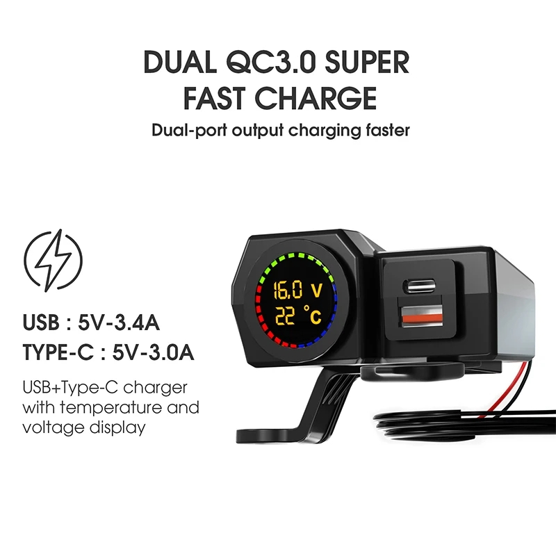 MH - Charger Motor Fast Charging Type C Voltmeter Digital Waterproof