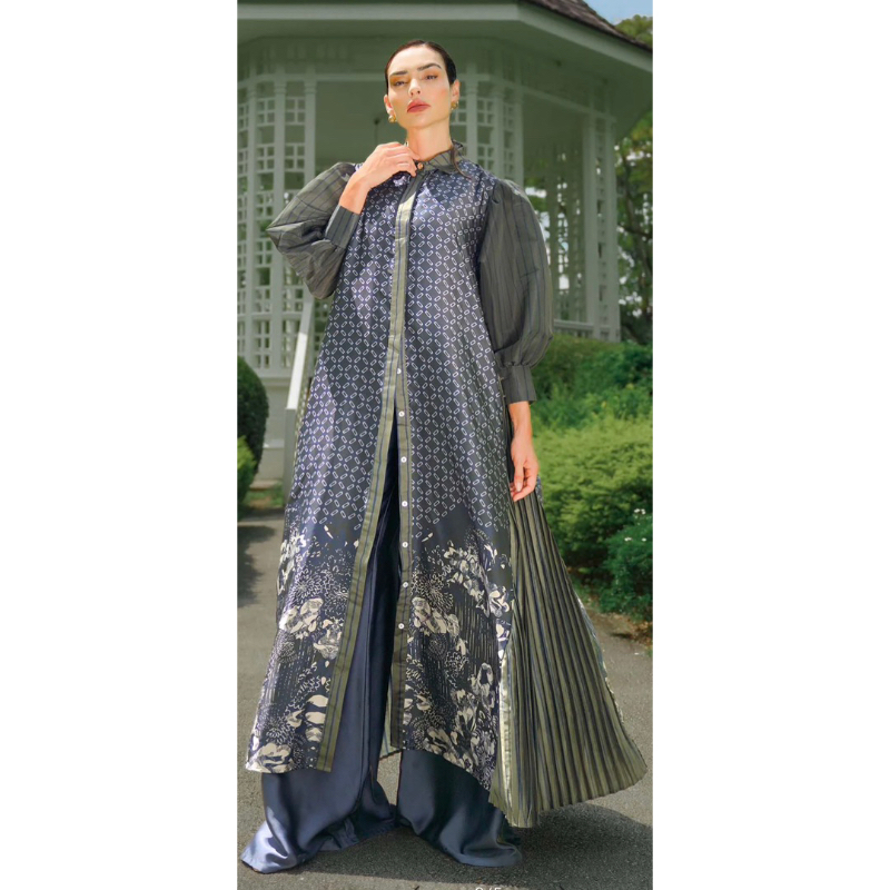 Aquila Tiered Dress Crimson Tan Pleated Dress by BJ BENANG JARUM