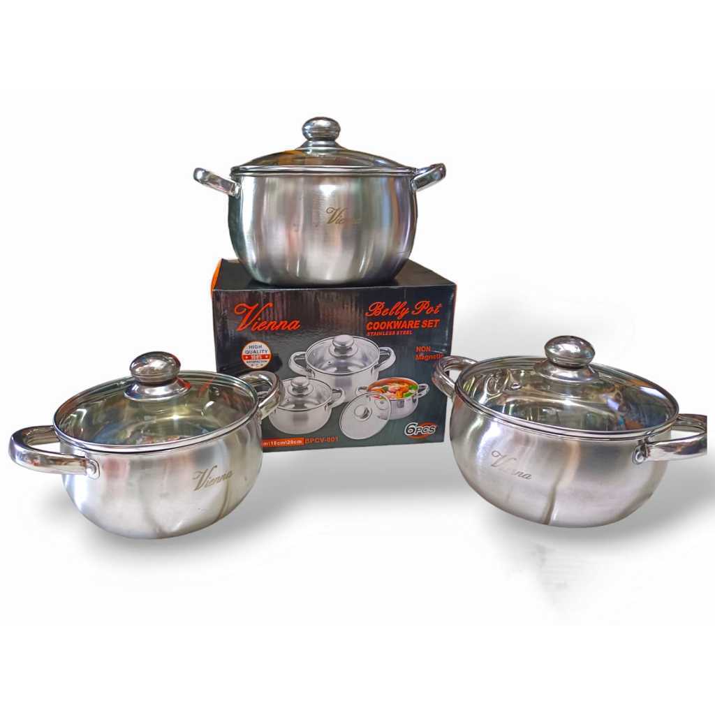 Panci Labu Premium Stainlees Set Isi 3 Pcs / Panci Soup Tutup Kaca