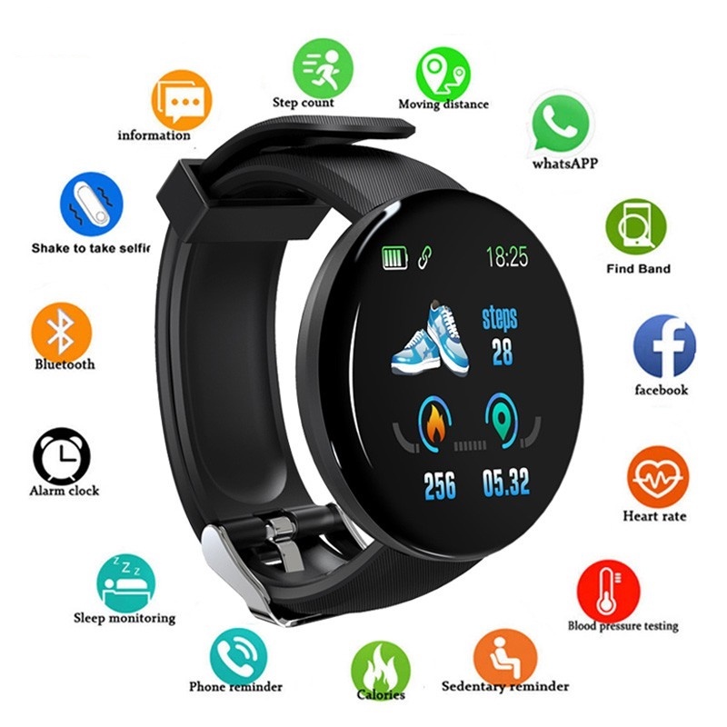 ORIGINAL SC (BISA COD) SMARTWATCH D18 JAM TANGAN DIGITAL PRIA WANITA D18 OLAHRAGA BISA CUSTOM