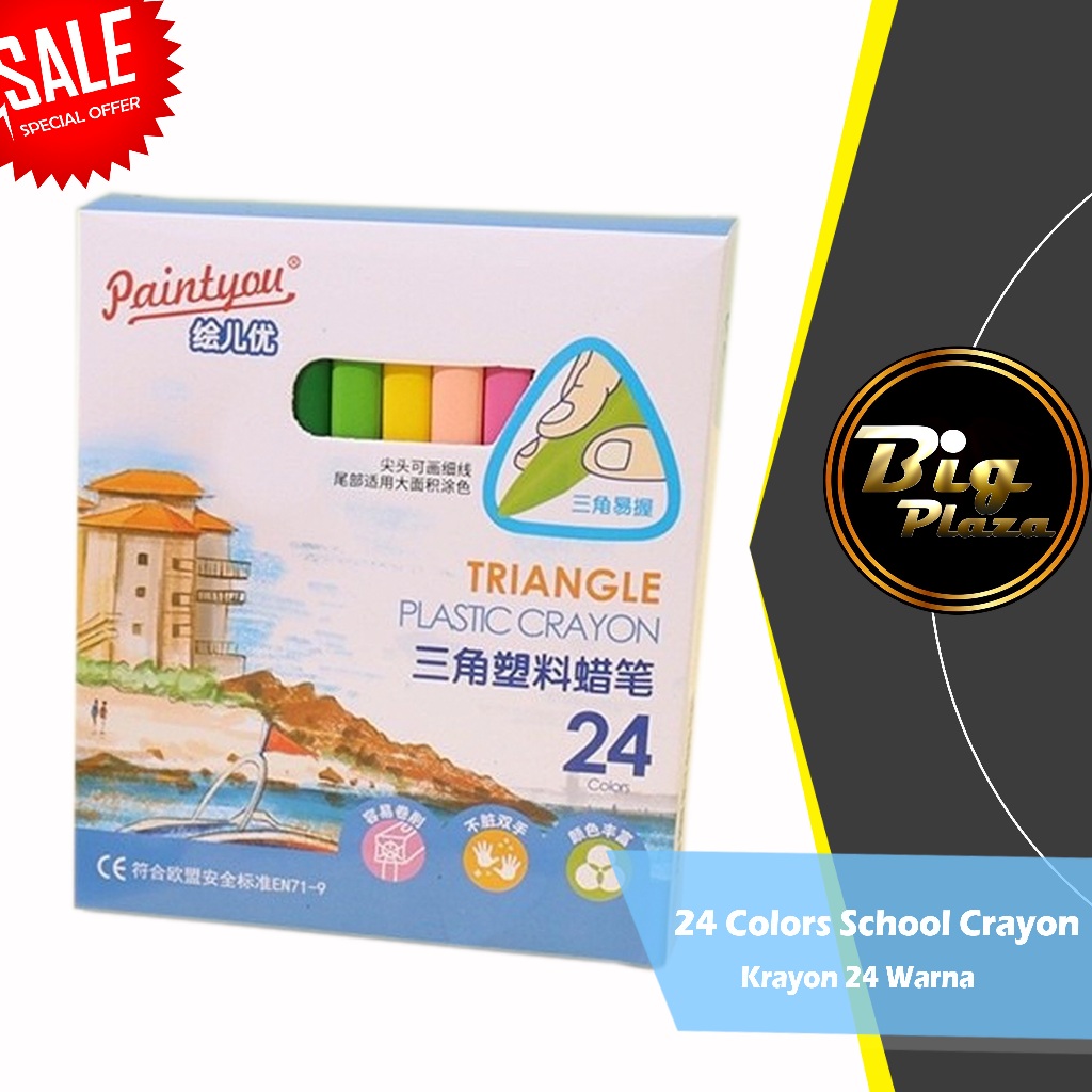 

24 Colors School Crayon/Krayon 24 Warna - Plastic Crayon Triangle 0858
