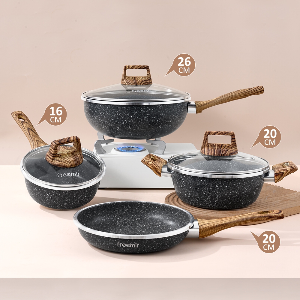 freemir 4 Pcs Set Wajan Panci Penggorengan Anti Lengket Lengkap/ Wajan Jumbo/ Wajan Anti Lengket/ Pa