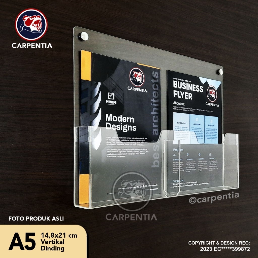 

Carpentia Tempat Brosur Dinding Akrilik / Holder Tembok - 2 Kantong A5 - Tipe D2