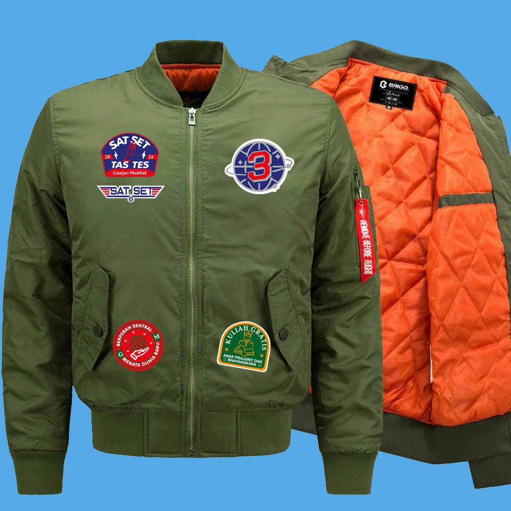 JAKET BOMBER GANJAR MAHFUD//JAKET BOMBER HIJAU ARMY//JAKET BOMBER BAHAN PREMIUM