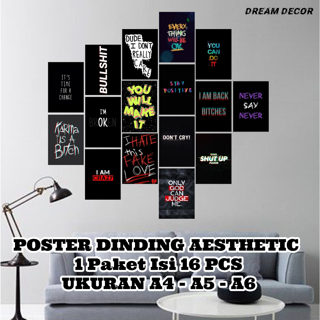 Poster Dinding Quotes Black Aesthetic Hiasan Dinding Kamar [DD53] Ukuran A4 A5 A6 Poster Dinding Aes