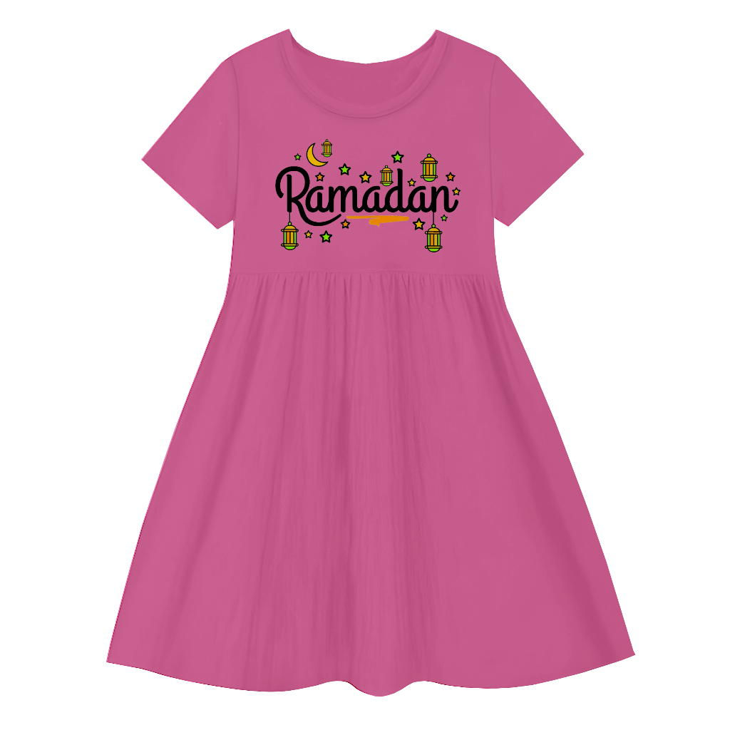 GG Baju Lebaran Ramadhan Dress Kerut Anak Fashion Muslim Terbaru Motif Lantern