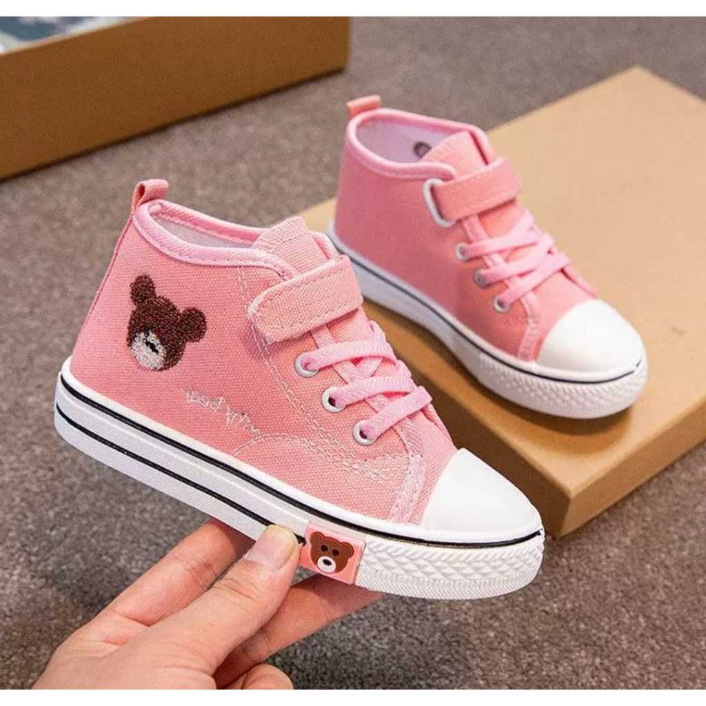 GS69 - SEPATU SNEAKERS ANAK VELCRO AKTIF VARIASI BONEKA BERUANG BAHAN CANVAS AS 176