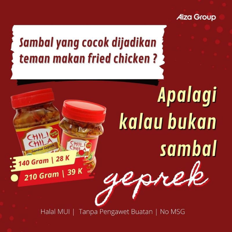 

LAKU Sambal Chili Chila Kemasan Botol Sambel Ekonomis Praktis 140Gram Ready To Eat AIZA