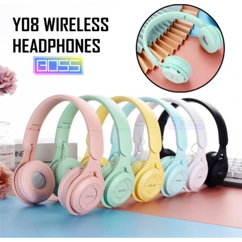 Headphone Maccaron Wireless Y08 Bluetooth - Headphone Y08 Macaroon