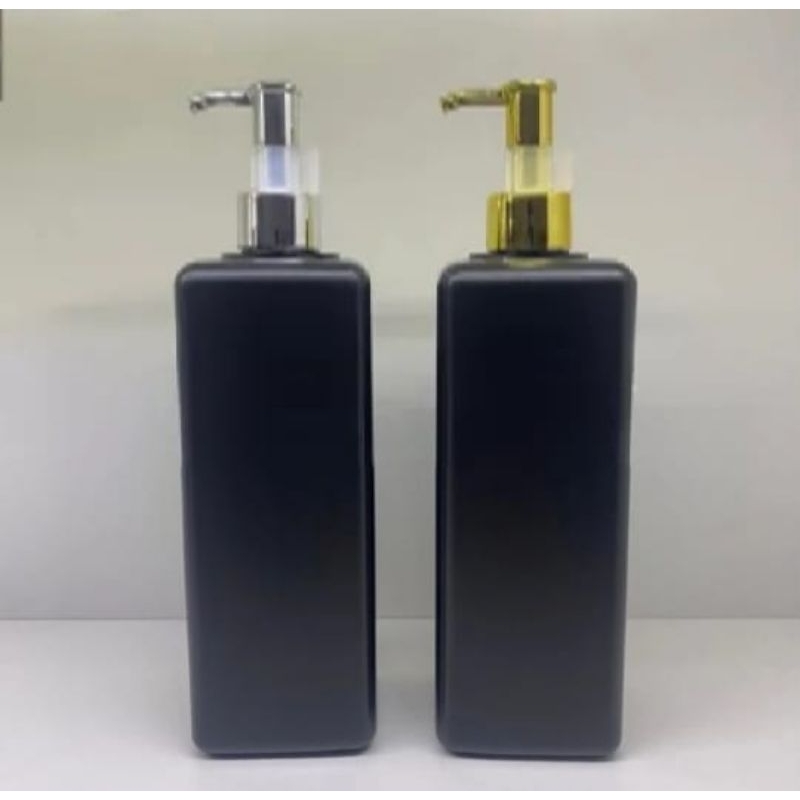 BOTOL PUMP 500ML KOTAK HDPE HITAM / BOTOL 500ML HDPE KOTAK HITAM PUMP CLIP OIL GOLD SILVER