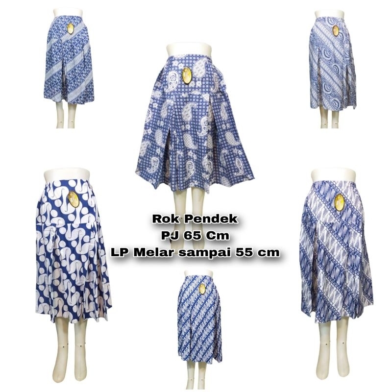 Rok Pendek 3/4 Batik motif terbaru motif strip biru batik modern