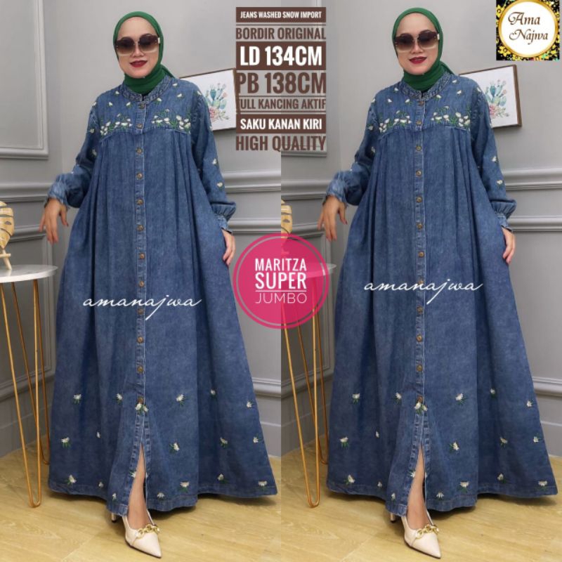 GAMIS JEANS JUMBO WANITA TERBARU KOREAN STYLE • DRESS JEANS WANITA JUMBO • BAJU JUMBO LD 130 LD140 •