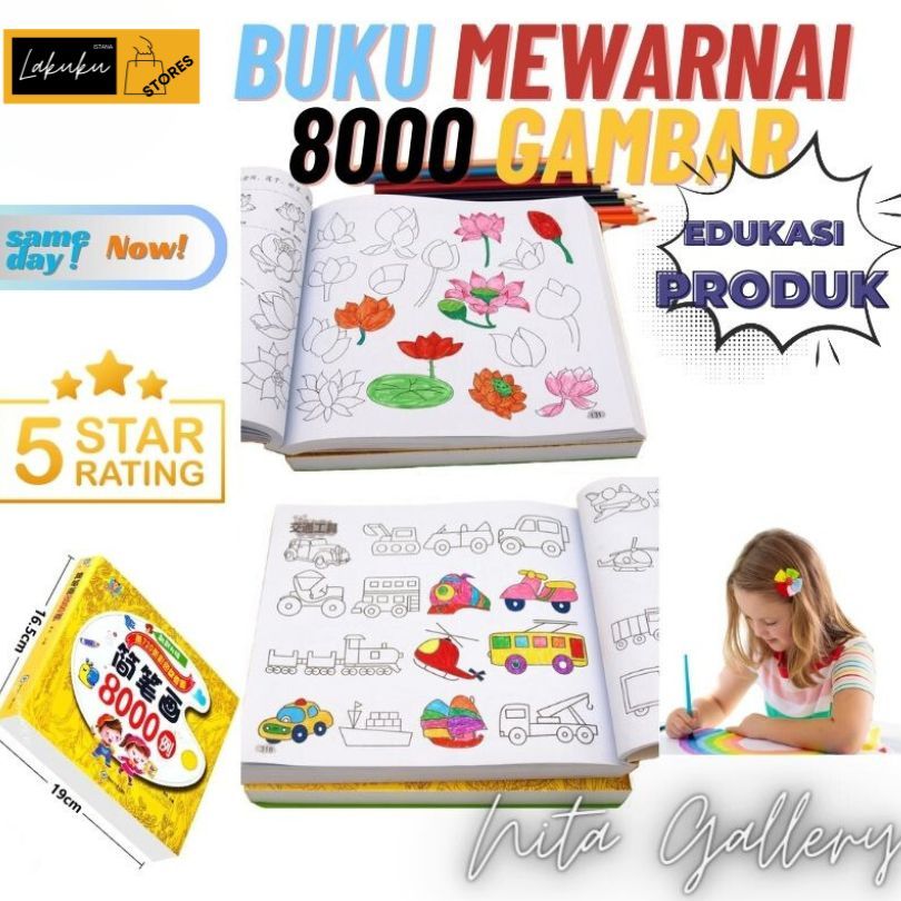 Buku Gambar Edukasi Mewarnai 8000 TK PAUD Anak Sekolah Belajar / Coloring Book 8000