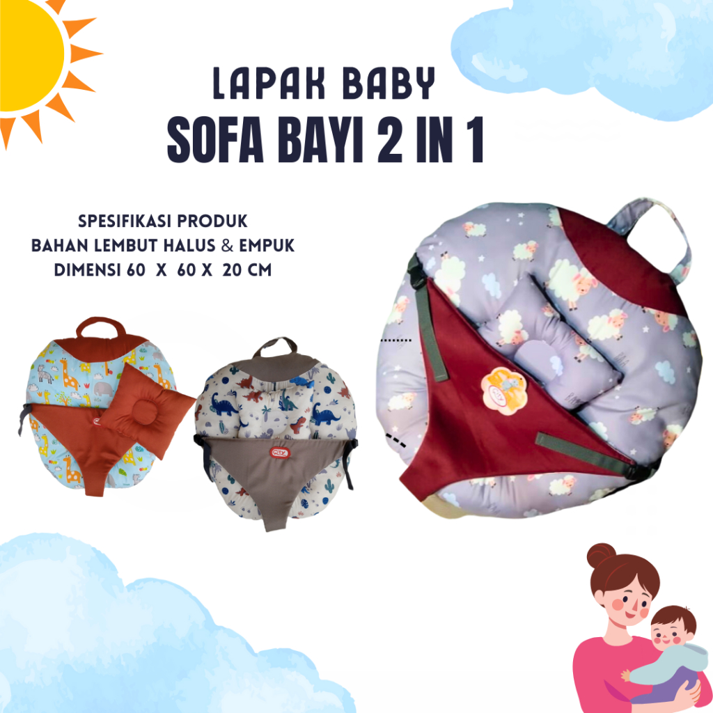Sofa Bayi Multifungsi Sofa Bayi New Born Free Bantal & Tas Mika
