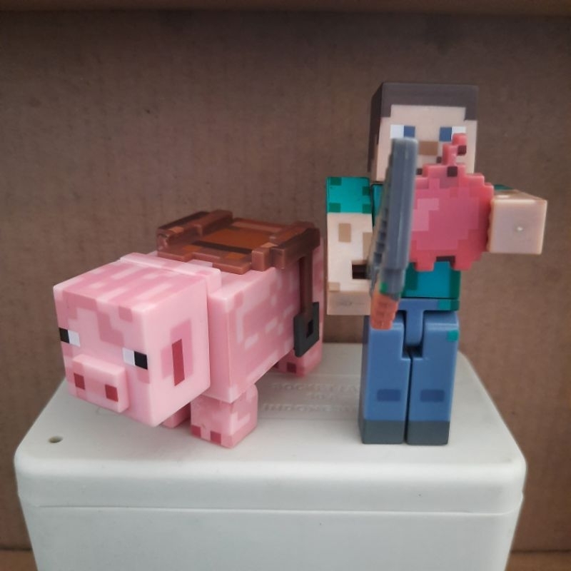 Figure Minecraft Steve + Pig Babi Original Jazwares