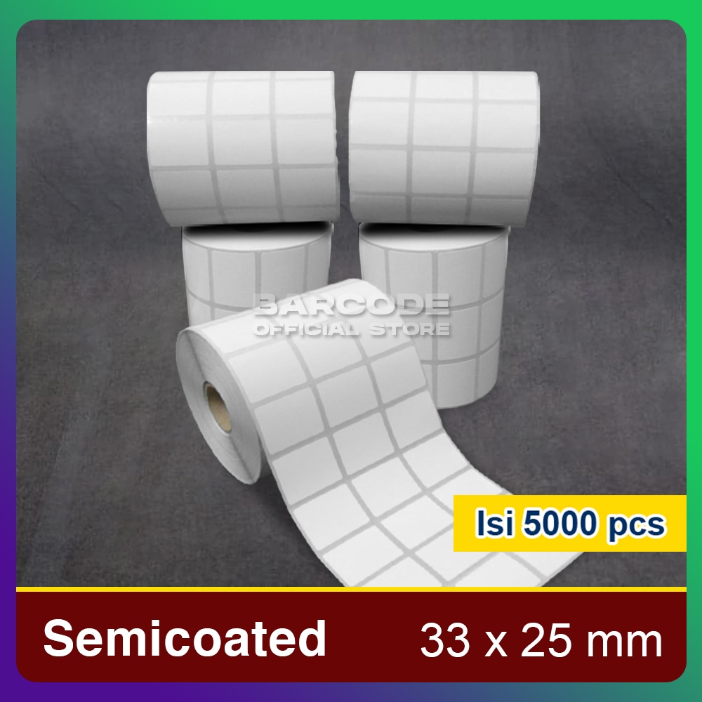 

Kertas Stiker Semicoat Label Printer Barcode 33 x 25 mm 3 Line 5000 Pcs