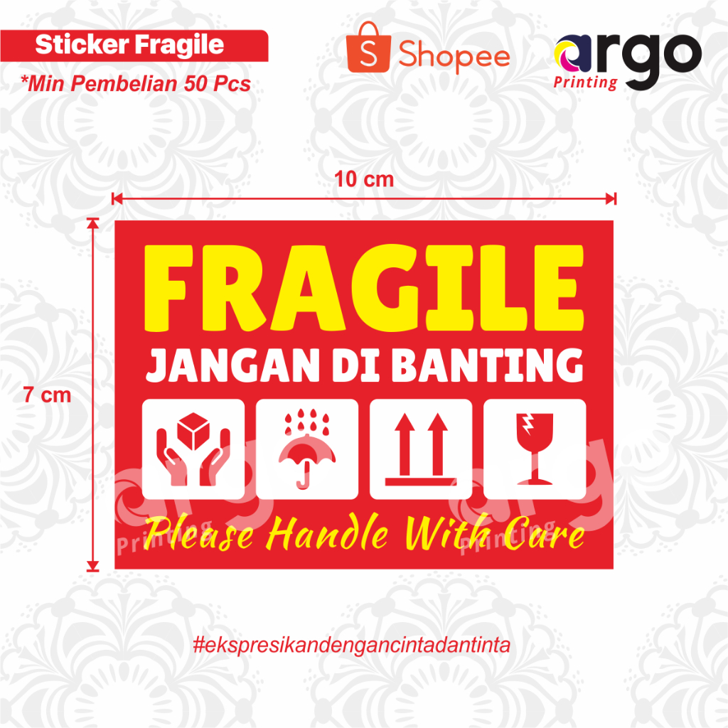 

Sticker Fragile Murah / Cetak Stiker Pecah Belah Kemasan Olshop / Label Pengiriman Awas Pecah