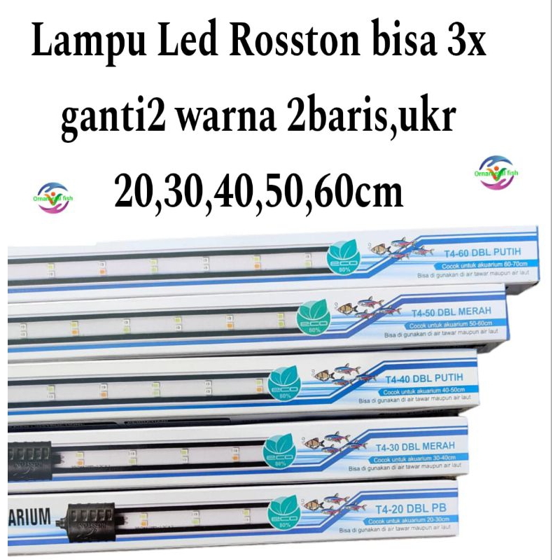 Lampu aquarium led dobel 3 kali ganti2 warna merah  ukr 20,30,40,50,60cm