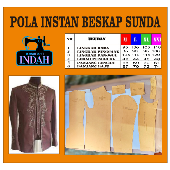 POLA BAJU BESKAP SUNDA PRIA POLA BAJU PENGANTIN LAKI-LAKI M-XXL POLA INSTAN 1 SIZE