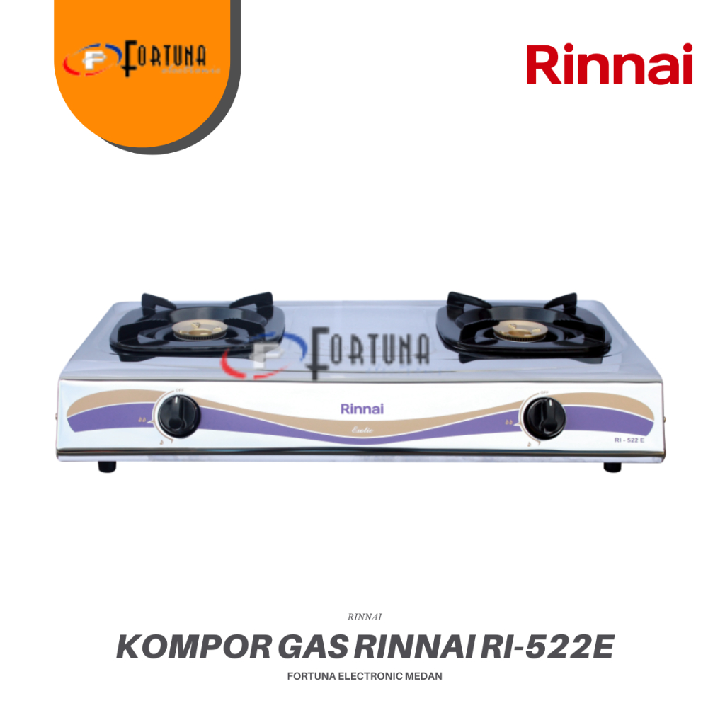 RINNAI RI-522E KOMPOR GAS 2 TUNGKU RINNAI RI 522 E STAINLESS MEDAN