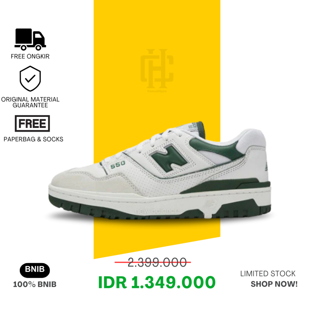 Sepatu NB 550 White Green 100% BNIB Authentic
