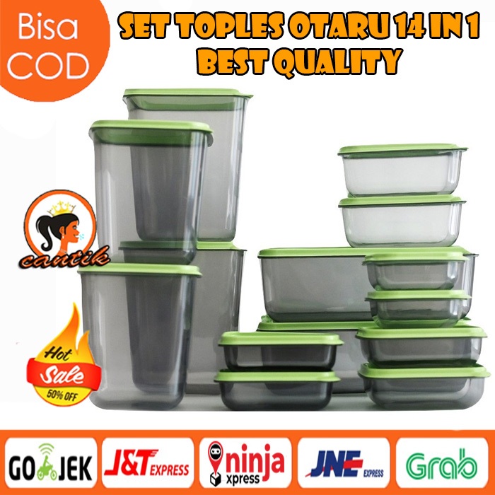 HC Toples Plastik Premium Otaru 14pcs Box Kotak Penyimpanan Bumbu / Toples Otaru Kue Snack Makanan i