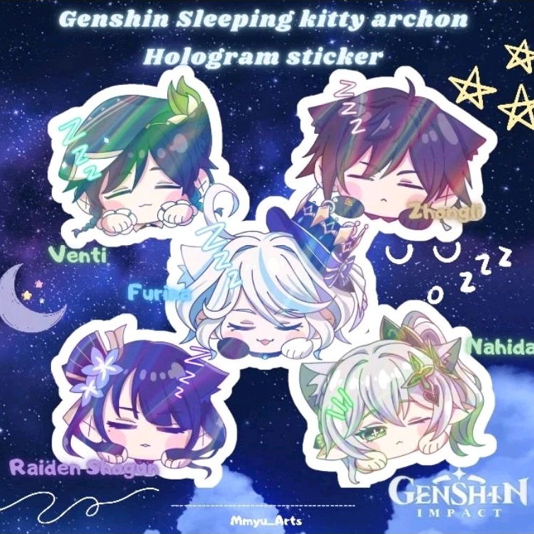 

[Mmyu_Arts] Genshin Impact Sleeping Kitty Archons Hologram Stickers