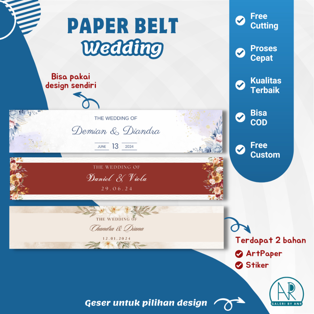 

D40 Paperbelt wedding custom | Paper Belt wedding Paper Sleeves Packaging Sleeves Stiker segel box hamper pernikahan engagement Label goodie bag souvenir bisa cod free custom