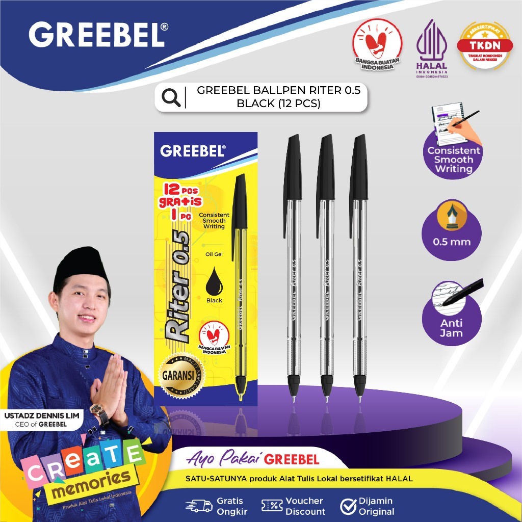 

GREEBEL BALLPEN RITER 0.5 BLACK/Pen/Pulpen/Bolpoint utk atk kantor kerja kuliah anak | SentosaMart24