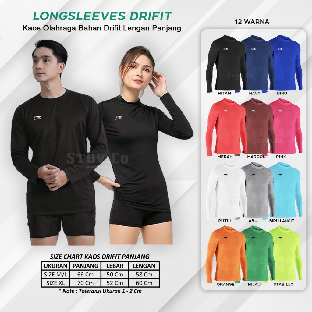Jersey Lengan Panjang Polos Kaos Dry Fit Olahraga Tenis Jogging Gym Fitness Futsal Sepakbola Pria Wa