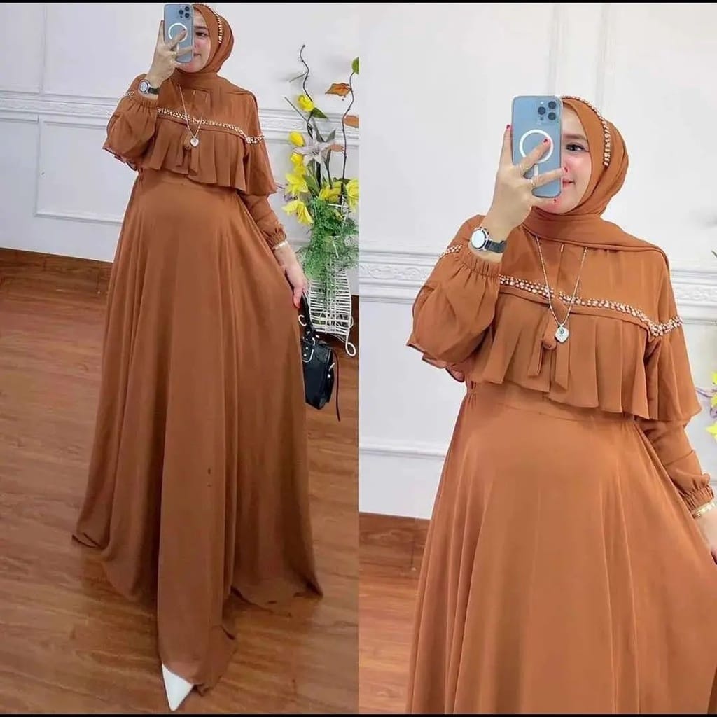 0011 Dres Gamis Kajian Formal Ibu Choco Milo Coklat Jumbo Cantik Lucu Kekinian 2024