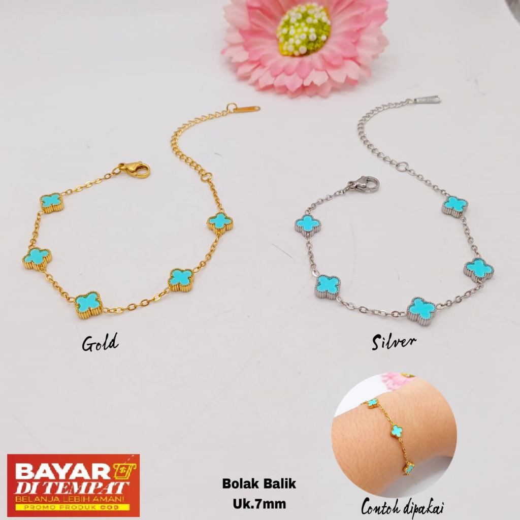 GELANG TANGAN WANITA TITANIUM GELANG CLOVER BIRU