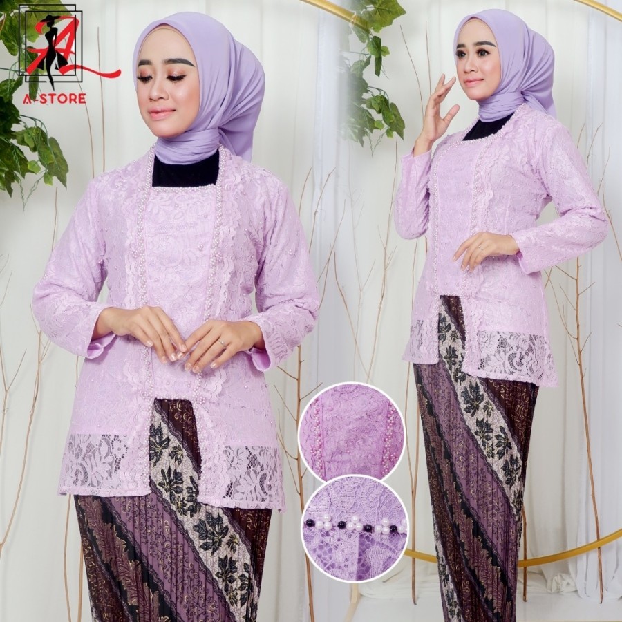 Setelan kebaya brukat kutu baru Payet kebaya wisuda modern - lilac