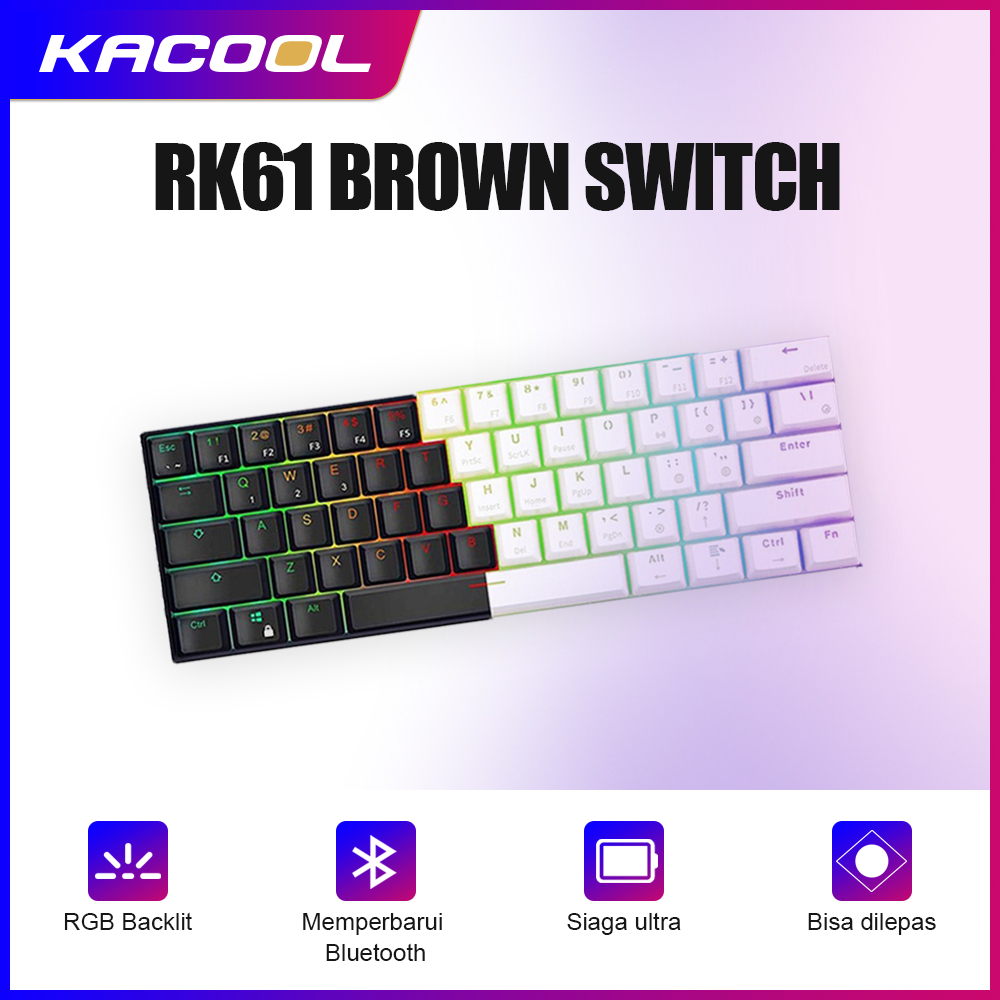 RK61 RGB Mekanik Keyboard 60% 3 Mode 61 Tombol Bluetooth Nirkabel