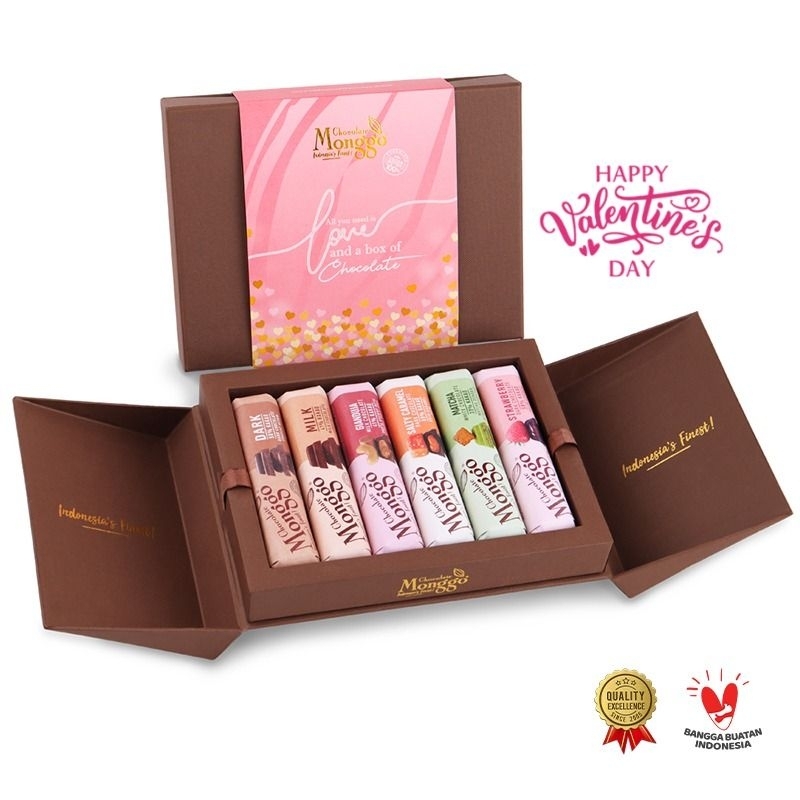 

Chocolate Monggo | Valentine Chocolate Best Seller Gift Box 6x40gr Bars l Coklat Kado Hari Kasih Sayang