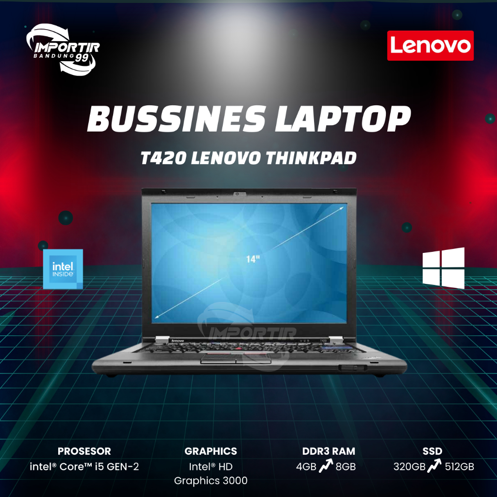 Laptop Lenovo Thinkpad Second T420 Core I5 Gen 2 Ram 8GB SSD 256GB Original Bergaransi