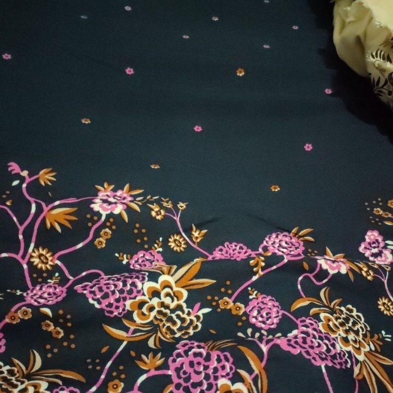 KAIN KILOAN KATUN RAYON MOTIF BUNGA PINK MOCA NAVY UTUH