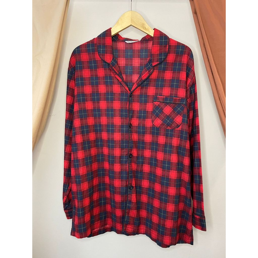 Kemeja Wanita Merah Tartan