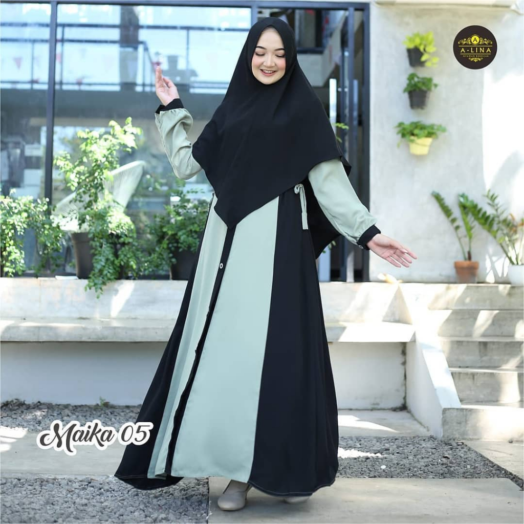 Gamis khimar set syari plus jilbab/baju wanita gamis syari jumbo kancing depan full aktif busui