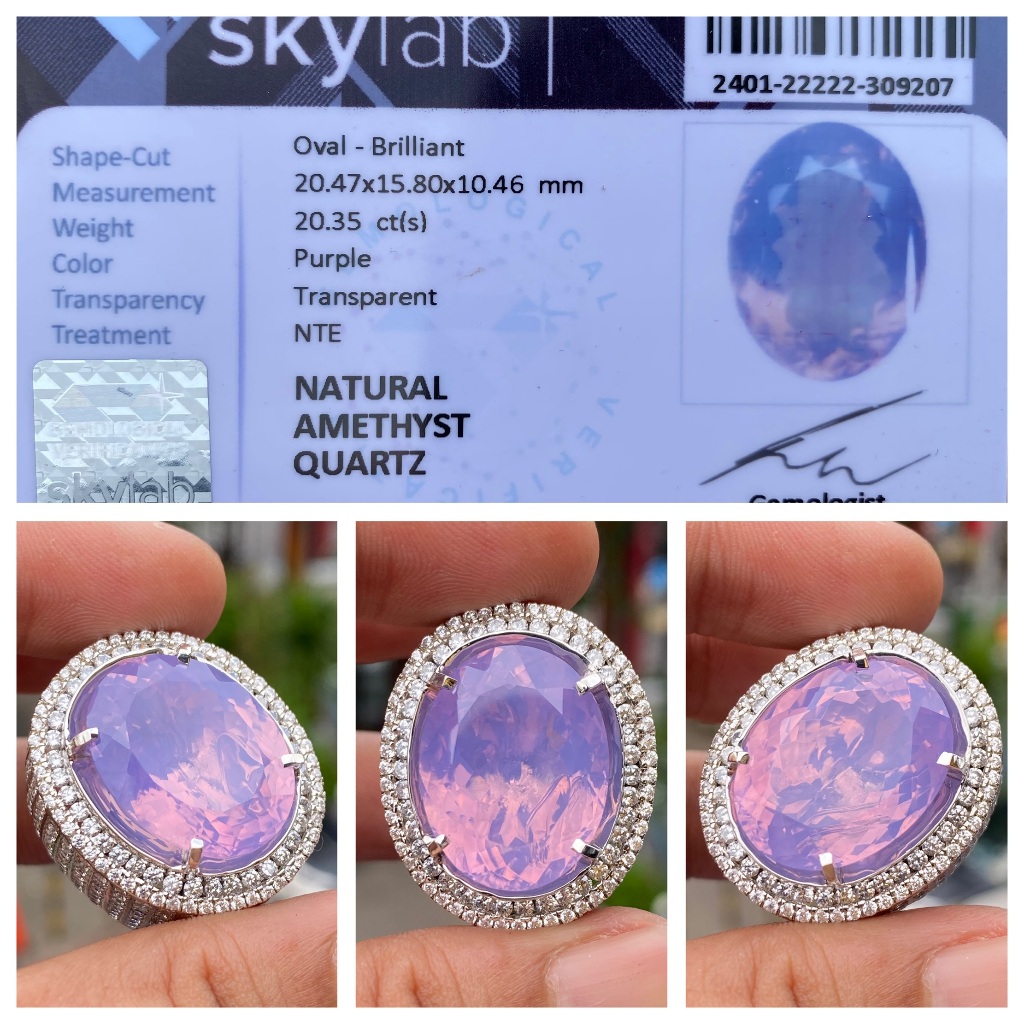 Natural 20.35ct lavender amethyst rose de franc microsetting