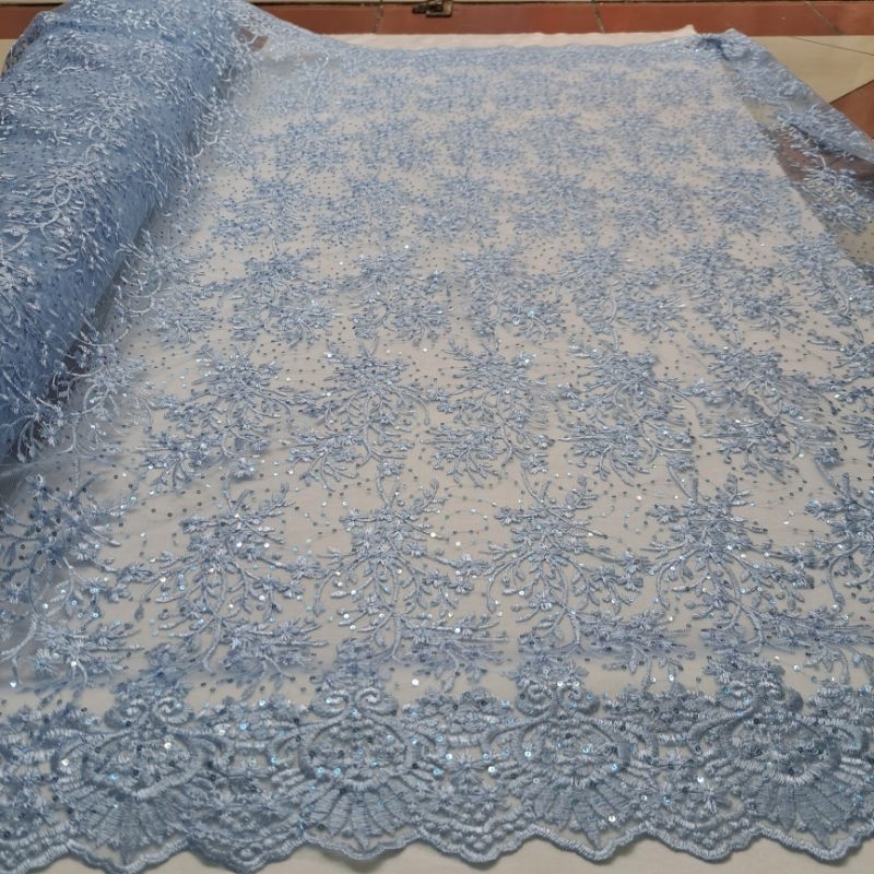 kain tile bordir akar-akar full payet premium