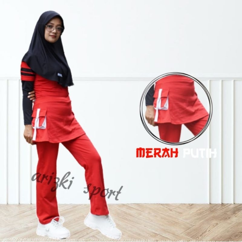 celana senam rok kantong kombinasi/celana senam wanita/celana senam rok.