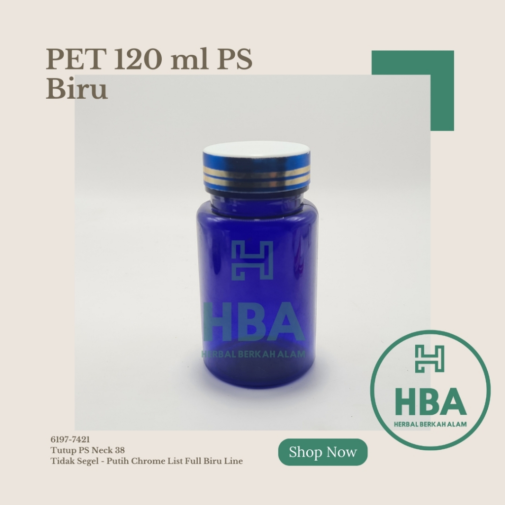 Botol Obat 120 ml Biru Tutup Biru Line Emas / Botol Obat / Botol Plastik / Botol Kosong / Botol Kaps