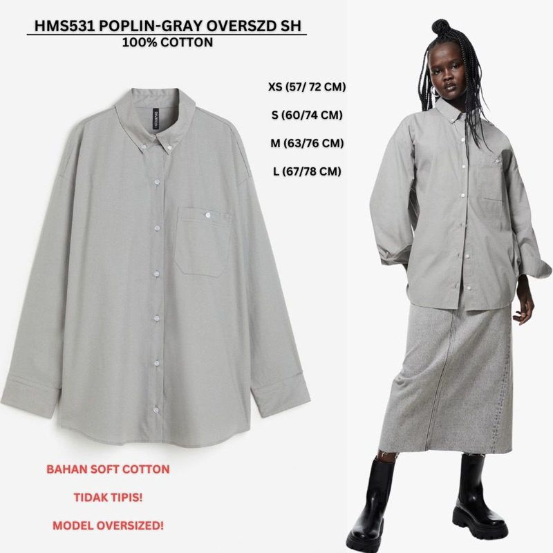 Kemeja Wanita Model Oversize (Poplin Shirt) branded H&M Original