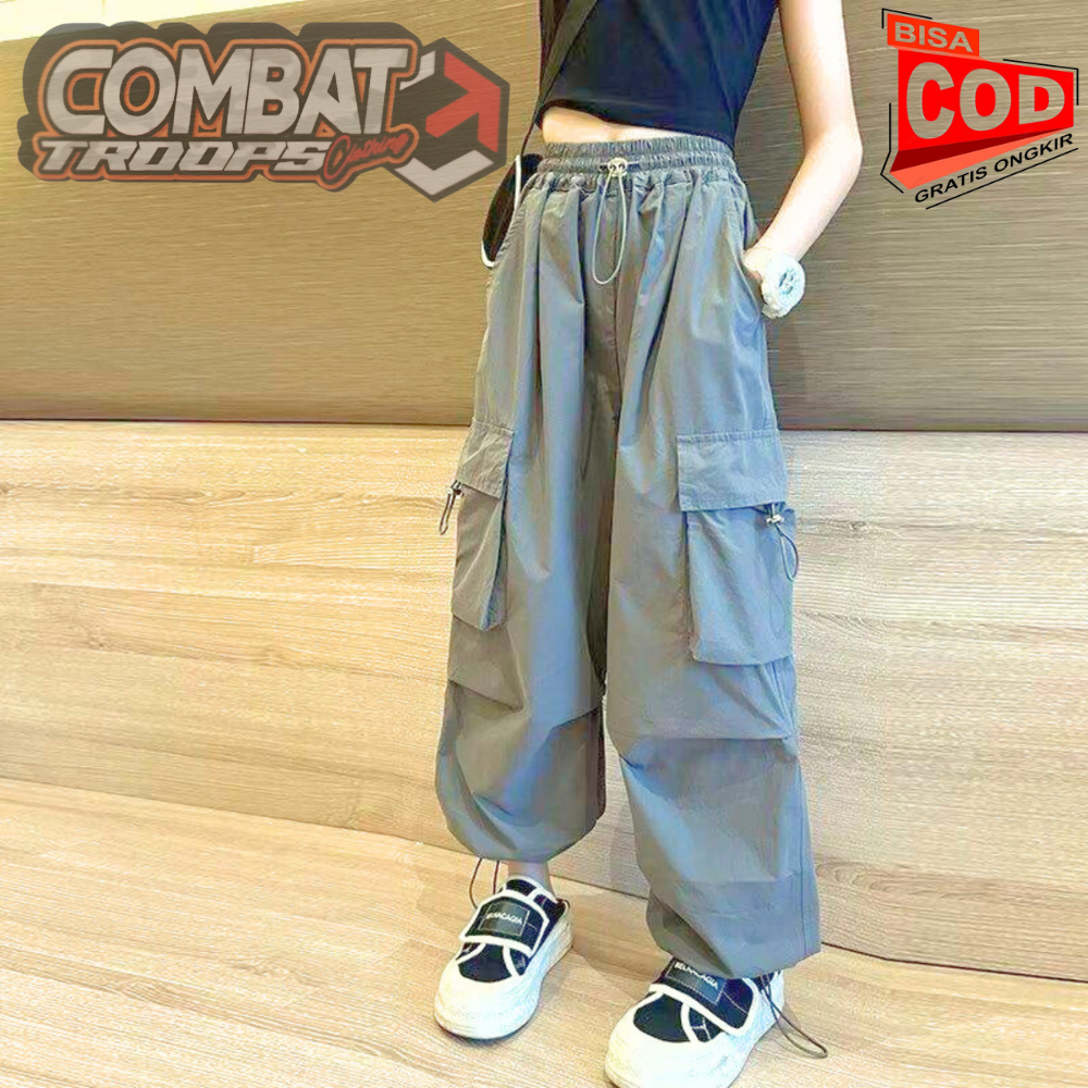 Celana Rose Cargo Anak Perempuan Korean Style Hip Hop Cargo Pants Anak Perempuan Usia 7 - 14 Tahun