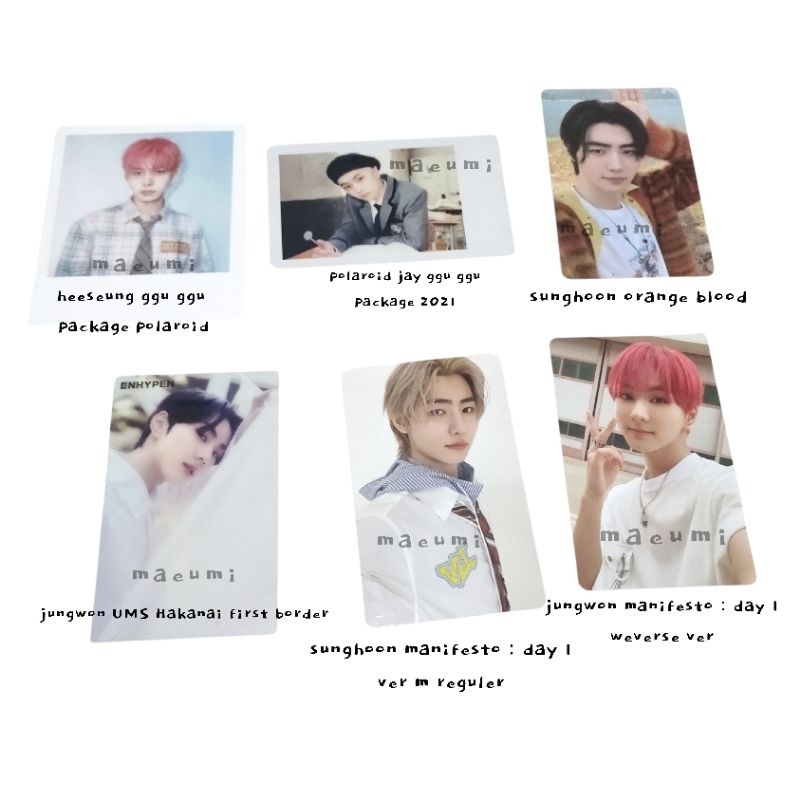 POLAROID PHOTOCARD ENHYPEN JUNGWON, JAY, SUNGHOON, HEESEUNG - MANIFESTO, HAKANAI, GGU GGU PACKAGE, O