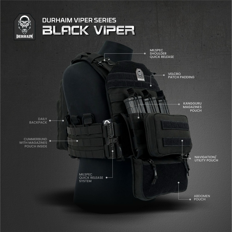 Durhaim Body Vest Black Viper Kangoro | Rompi