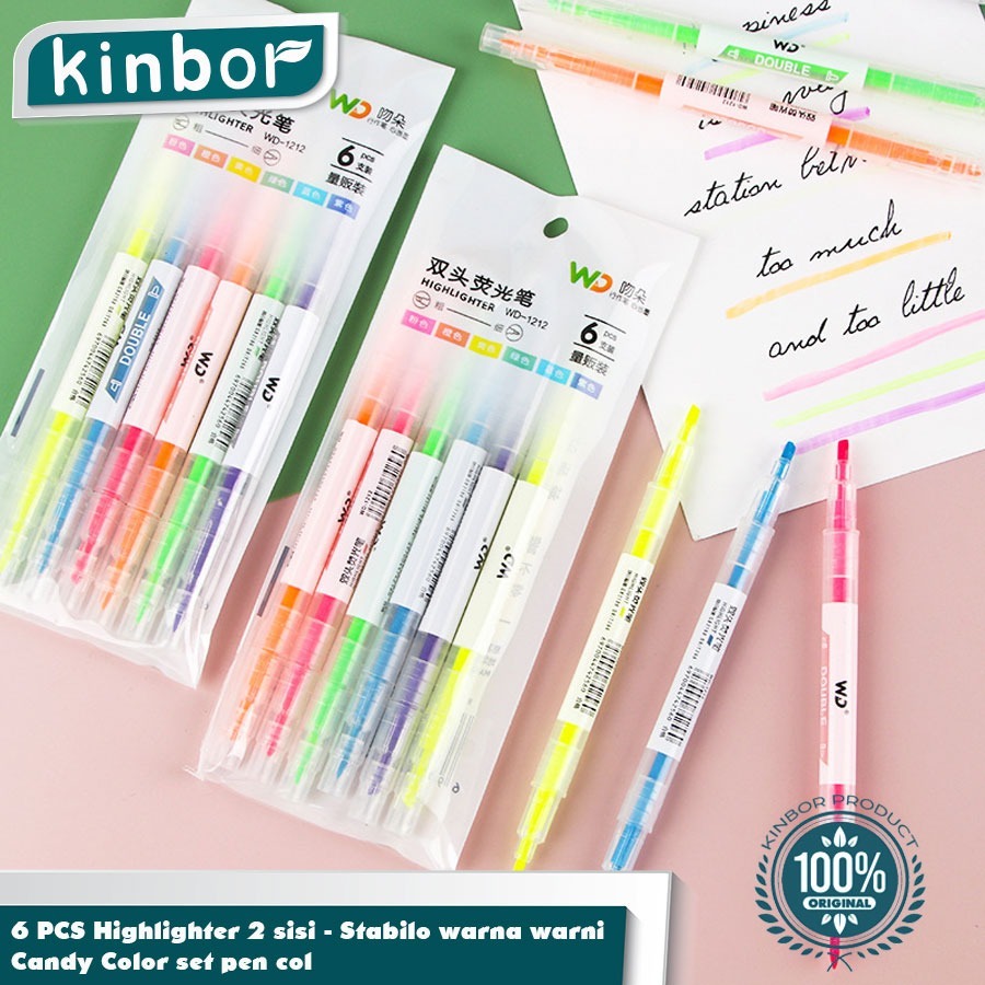 

Kinbor 6 PCS Highlighter 2 sisi/ Stabilo warna warni/ Candy Color set pen col